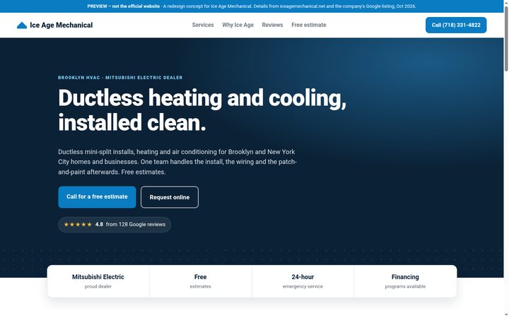 Desktop view of the Ice Age Mechanical preview site