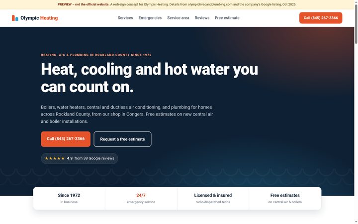 Desktop view of the Olympic Heating, A/C & Plumbing preview site